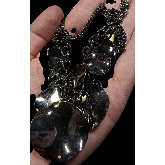 Express Abstract Graduated Disc Fringe Necklace Gunmetal Tone - Picture 5 of 6